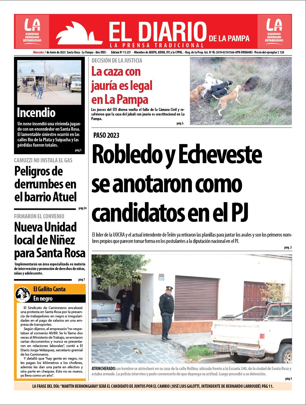 Tapa de El Diario en papel  mieacutercoles 07 de junio de 2023